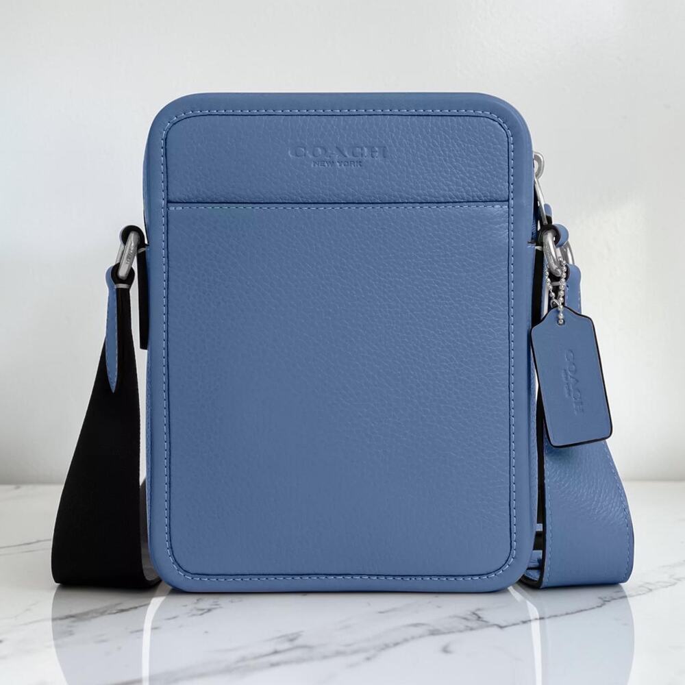 NWT Coach Men's Sullivan Crossbody Bag Light Denim Silver Leather CAT81